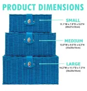 Wicker Storage Baskets With Lid And Lock Set Of 3 Blue