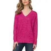 Buffalo David Bitton Super Soft Cozy V-Neck Everyday Top, Raspberry Mix, Size M