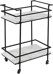 Honey-Can-Do 2-Tier Rolling Bar & Serving Cart, Black & White Faux Marble CRT-09808 Black