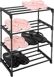 [LNYZQUS] Upgrade 4-Tier Small Shoe Rack, Metal Stackable Kids Shoe Shelf Storage Shoe Stand Organizer for Closet Entryway Hallway,Zapateras Organizer for Shoes(Black)