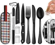 Portable Travel Utensils Set, Travel Camping Cutlery Set, Reusable Stainless Steel Flatware Set with Case for Office School Picnic (Black)