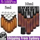 5-100PCS 5/10ml Roller Bottles Amber Glass Perfume Essential Oil Roll On Ball AU