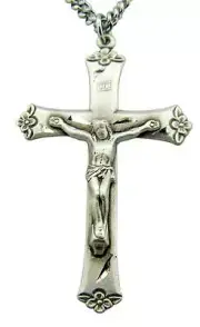 MRT .925 Sterling Silver Crucifix 1 3/4" Large Rosary Cross Gift w S Steel Chain