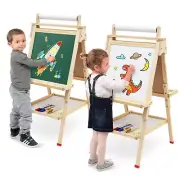 Kids Easel Wooden Art Easel Adjustable Standing Easel Double-Sided Drawing Ea...