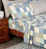 RD TREND Soft Microfibre Printed Sheets, Super King Size, 6 Piece Set, 102cm x 106cm Flat, 80 Inch x 78 Inch Fitted, 4 Pillowcases 20 Inch x 30 Inch (Multi Check Box, Super King)