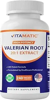 Vitamatic Valerian Root 5000 mg Equivalent per Capsule - 240 Capsules - 20X Concentrated Extract from 20:1 250mg - Herbal Sleep Aid