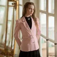 在飛比找Yahoo奇摩購物中心優惠-OMUSES V領亮鑽腰帶粉色西裝外套