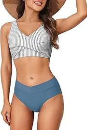 [Limeeke] Women's High Waisted Bikini Set Twist Front Two Piece Swimsuit Lace Up Tie Back Bathing Suits