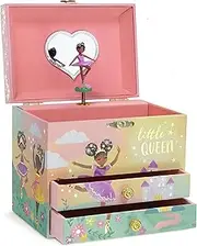 Jewelkeeper Girl's Musical Jewelry Storage Box with Spinning Ballerina, Pink Design, Swan Lake Tune, Kids Jewelry Box for Girls, Music Boxes for Girls