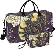 [ZRYSMY] Bee Closeup Florals Duffel Bag for Traveling, Travel Bag Gym Bag, with Multiple Interior Pockets Shoulder Weekender Bag for Women Men with Toiletry Bag 20.5L x 1.9W x 13.8H, Multi-Colored, one