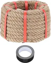 sourcing map Jute Rope 0.7 Inch x 44ft, Heavy Natural Thick Twisted Rope with Black Tape for Crafts Railing Docks Tug of War Swing Nautical Landscaping