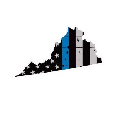 Distressed Thin Blue Line Virginia State Shaped Subdued US Flag Sticker