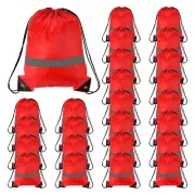 25Pcs Drawstring Backpack Bulk Gym Bags Cinch Sack with Reflective Strips Red