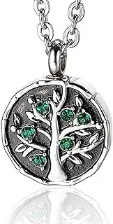 KETIME Hold Green Crystal Tree of Life Memorial Jewelry Engravable Stainless Steel Cremation Necklace Urns for Ashes Pendant