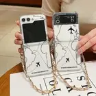 For Samsung Galaxy Z Flip6 Flip5 Flip4 3 Metal Lanyard Folding Clear Case Cover