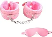 Travel Essentials Sexy Plush Handcuffs and Blindfold Set - Soft PU Leather Handcuffs for Bed, Couples Party Supplies for Lovers, Adjustable and Comfortable Restraints for Intimate Moments