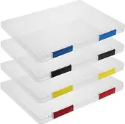 Angoily 4Pcs Transparent File Storage Box Document Organizer Stackable Design File Container for Office Home School Use Includes