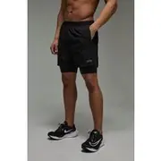 Mens Black Man Active Stretch 2 in 1 5inch Grid Short