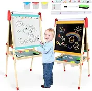 Aiwo Art Easel for Kids Aged 2-8, Wooden Magnetic Chalkboard &Whiteboard,Height Adjustable Easel, Gift and Art Supplies for Toddlers
