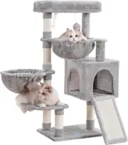 Indoor Cat Tree Tower with Padded Bed, Hammocks, and Scratching Posts