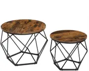 Set of 2 Side Tables Robust Steel Frame Rustic Brown and Black