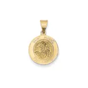 JewelryWeb 14k Yellow Gold Hollow Satin Back Polished and-Satin St. Michael Medal Pendant Necklace 17x15mm Wide 0.670
