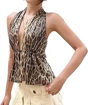 [JASASCCEL] Women Sexy Deep V Neck Halter Denim Tank Top Buckle Waist Belt Y2K Backless Jean Cami Vest