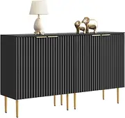 SICOTAS Sideboard Buffet Storage Cabinet Set of 2, Modern Credenza Buffet Table Accent Cabinet with Doors Adjustable Shelf, Console Coffee Bar Cabinets for Kitchen Entryway Living Dining Room, Black