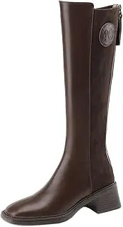 [XINXINIO] Womens Minimalist Design Genuine Leather Suede Panel Minimalist Design Vintage Knee High Boots