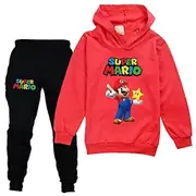 Kids Super Mario Outfit Set Pullover Hoodie Hooded Sweatshirt Top Sweatpants Jogging Pants Tracksuit For Boys Girls -NMAOV Red 13-14 Years