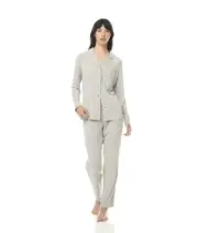 Ladies Gingerlilly Grey Modal PJS Long Sleeve Pyjamas Set Calandra
