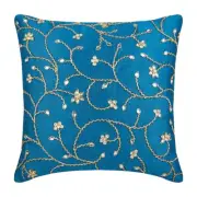 Decorative Cushion Cover Blue 16"x16", Bed Decor Silk - Peacock Blue Ivy