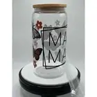 Decorative glass cup with bamboo lid and straw