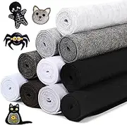 LOTOFUN Black Stiff Felt Sheets Bundle 10pcs 8x35Inch Assorted White Grey Color Large Felt Sheet for Crafts Squares Nonwoven Patchwork DIY Sewing Kids Children