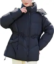 [TANBOER] Women's Winter Coats Lightweight Jacket Hooded Warm Cropped Puffer Jacket Windproof Down Coat With Drawstring