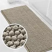 LINGKY Non-Slip Bath Mat, 50 x 120 cm, Chenille Bathroom Rug, Absorbent Bath Mat, Washable Bath Mat, Bathroom Rug, Bathroom Shower Mat, Taupe