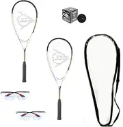 DUNLOP Beginner Squash Racquet Set (Includes 2 Racquets, 2 Eyeguards, 1 Ball, Cover)