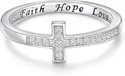 [Flyow] Sterling Silver Sideways Cross Rings for Women 925 Eternity Promise Infinity Wedding Band for Her Size 5-10