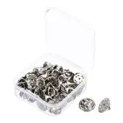 50Pcs Pin Backs Metal Brooch Lapel Pin Backing with Storage Box Silver Tone