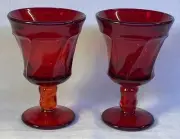Fostoria Glass Jamestown Pattern Ruby Red Glass in Swirl Design Wine Pair Set