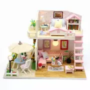 Mini House Kit Dollhouse Wooden Doll House LED Diy House Kit Holiday Gifts