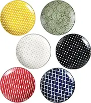 HUIRUMM 8" Colorful Dinner Plates Set of 6,Ceramic Dinner Plates,Salad Plates,Dessert Pizza Pasta Salad Plate Set,Flat Round Kitchen Plate for Serving Breakfast Lunch Dinner