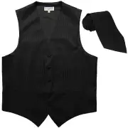 New Men's Vertical Tone on Tone stripes tuxedo Vest Waistcoat & necktie Black