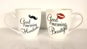 Set of 2 Pfaltzgraff Good Morning Beautiful & Handsome Coffee Cups His/Hers New