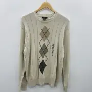 Dockers Mens Size Medium Argyle Diamond Print Crew Neck Sweater in Beige $60