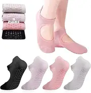 [Halinuia] 4 Pairs Non-Slip Socks for Women, Non-Slip Pilates Socks with Grip Dots, Short Socks for Women, Elastic Sports Socks, for Exercise, Sports, Yoga, Pilates, Ballet, Dance, Fitness, Black,