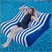 MinComfyWo Premium Outdoor Olefin Pool Bean Bag Chair Cover (No Filler)- Stuffable Soft Beanbag Cover, Adults Large Lounge Lazy Sofa Bed Chair for Garden Patio-(Blue & White)