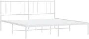 vidaXL Classic White Metal King Size Bed Frame with Headboard and Extra Underneath Storage - Powder-Coated Steel