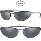 PRADA SPR62V 1AB-5L0 BLACK METAL GREY W/ MIRROR EFFECT CAT EYE SUNGLASSES. 66mm