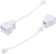 Telephone Cable Adapter,1 to 2 RJ11 Y Splitter with RJ11 6P4C Plug Cord,Expansion Connectors for Telephone,Fax Machine - White